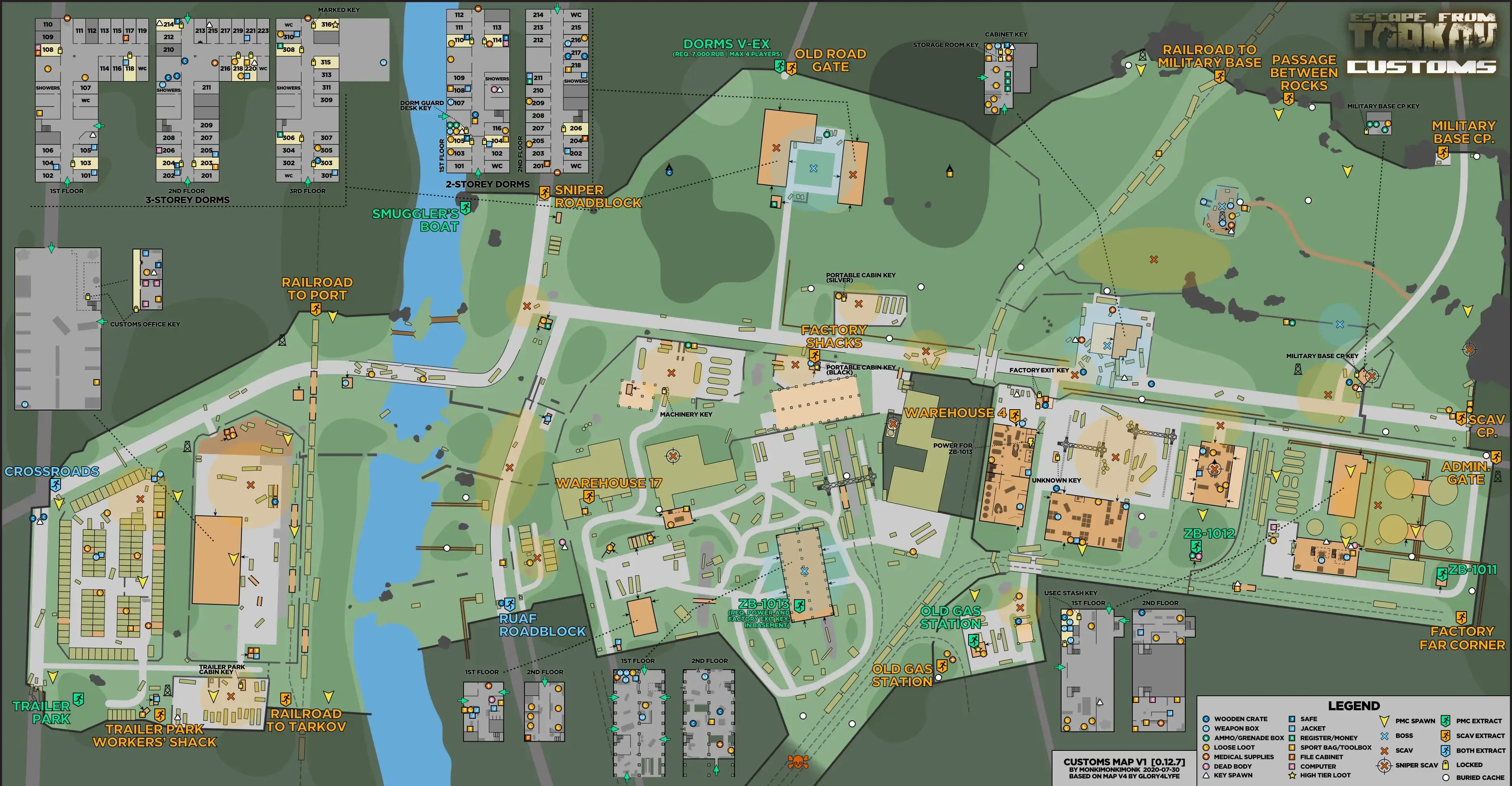 Ubicación de los matones en el mapa Aduanas para el juego Escape from Tarkov