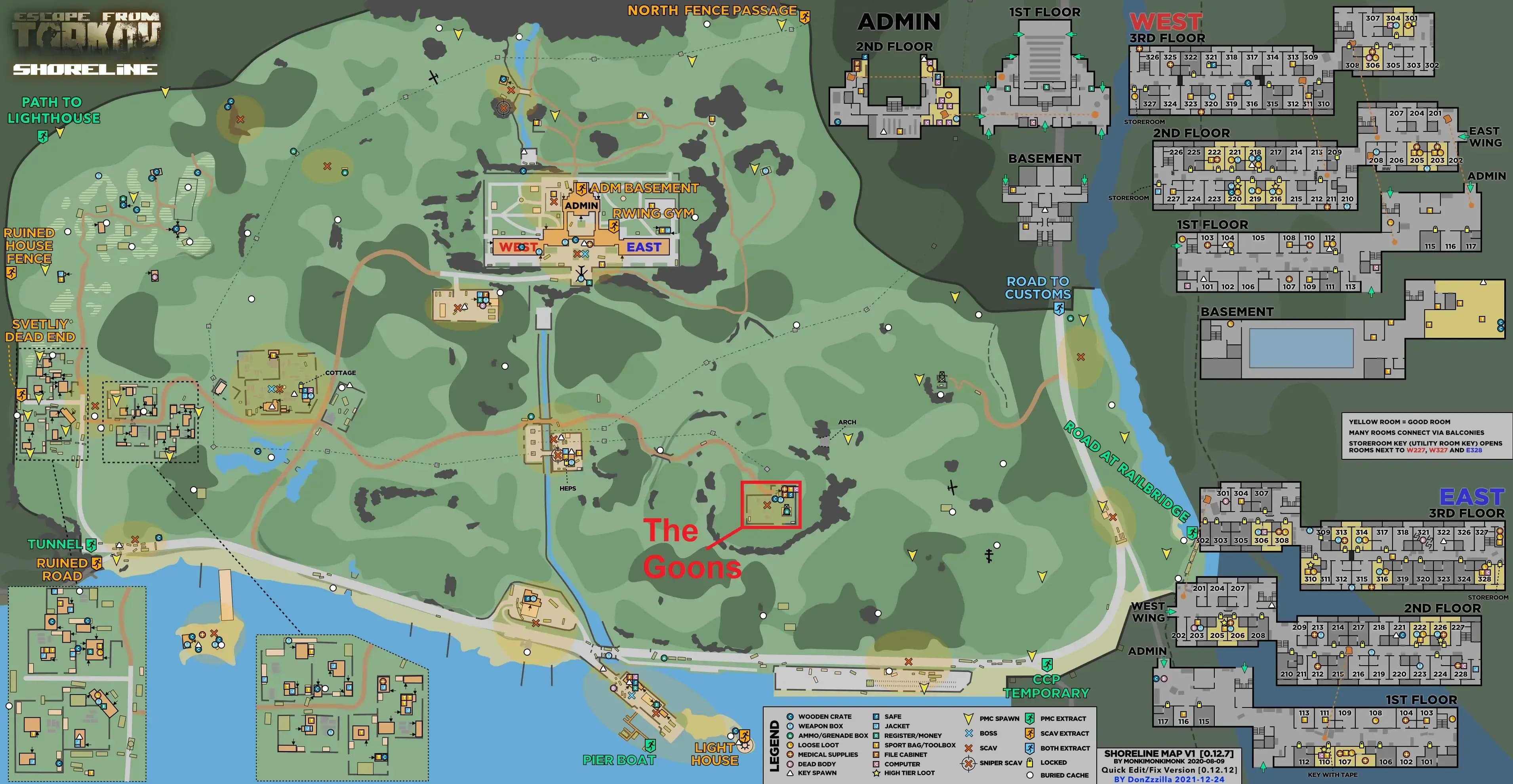 Ubicación de los Matones en la costa del mapa para el juego Escape from Tarkov