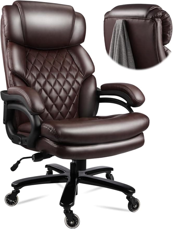 Office Brown Chair | 400lbs | Big and Tall | Spring Seat | High Back | PU Leather | Heavy Duty Casters on Amazon