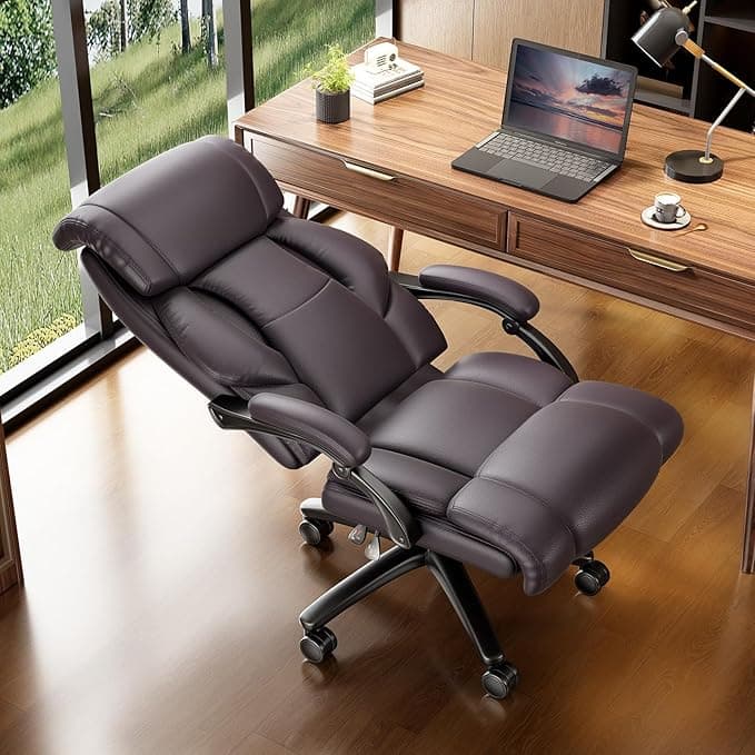 Brown Office Chair | Leather | High Back | Reclining, Swivel | Wheels | 400lbs | Lumbar Support | Task Chair on Amazon